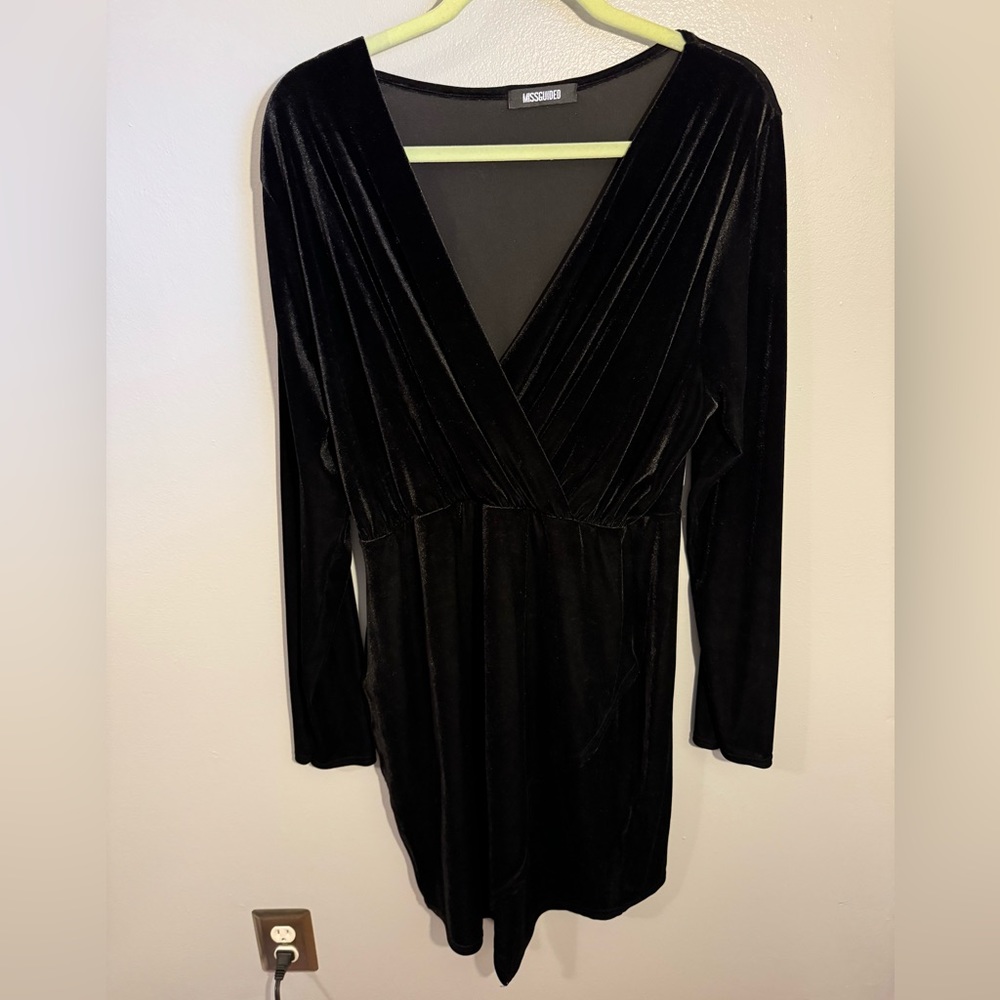 Missguided Black Velvet Faux Wrap Dress